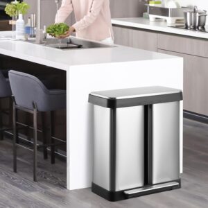 GOCAPTAIN Dual Compartment Stainless Steel Trash Can Set for Kitchen, Home, and Office - 9.5 Gallon x 2