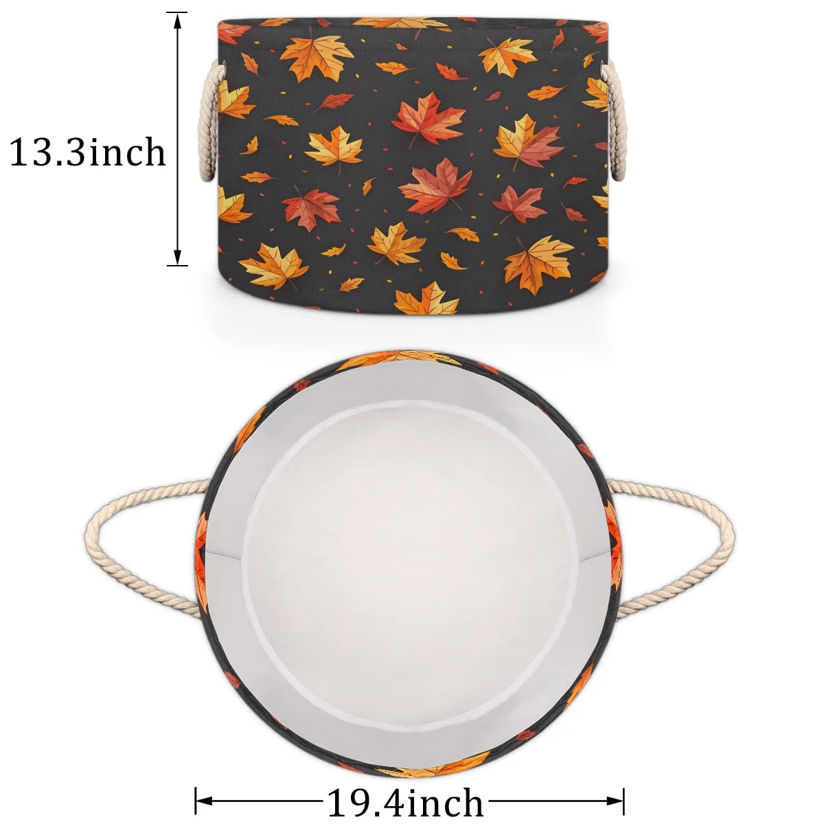 Round Storage Basket Orange Maple Leaves Fall Collapsible Large Clothes Toy Blanket Books Storage Bin Laundry Basket Organizer for Closet Shelf Living Room Nursery Bedroom Dorm