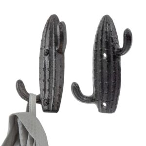 mygift 2-hook vintage dark brown cast iron coat hooks, southwestern style cactus shape wall mounted entryway garment hooks for hats keys leashes lanyards, set of 2