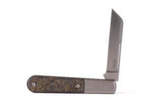 lionsteel barlow traditional gentlemen’s folding pocket knife, collector quality folder for edc, titanium bolsters, m390 steel, made in italy (sheepsfoot, gold carbon fiber)