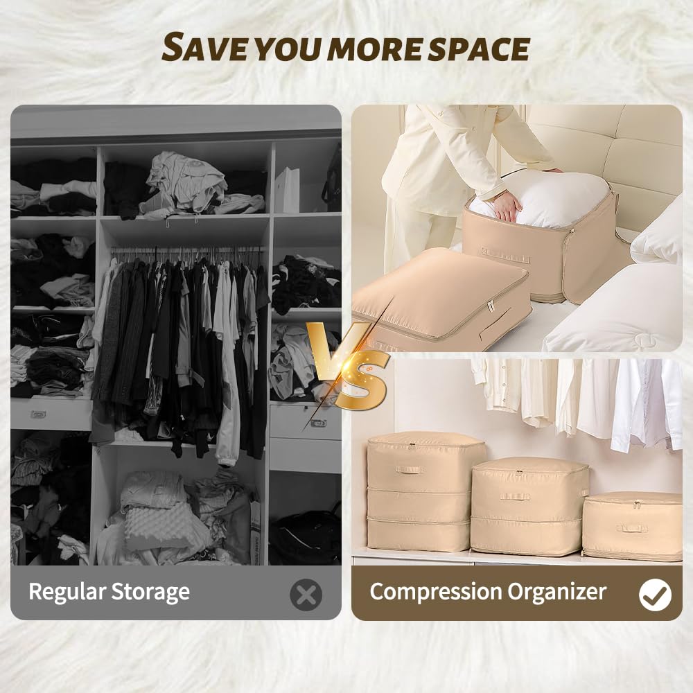 Ultra Space Saving Self Compression Organizer,New Duvet Storage Bag,Can be used to organize quilts, clothes and blankets(Apricot Pink)