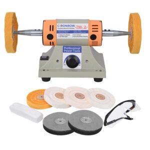 4" jewelry polisher & adjustable variable speed grinder machine - with 6 cloth wheels & 2 abrasive wheels, safety glasses & compound for jewelry, metal, wood, jade, plastic polishing & dental work