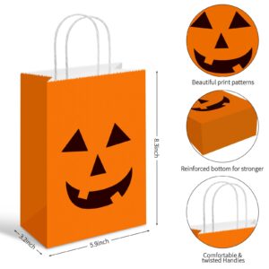 Bsitao 16 PCS Halloween Pumpkin Gift Candy Bags Halloween Paper Bags with Handle Trick or Treat Bags Party Favor for Halloween Party Decorations