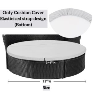 FSJITF Outdoor Weatherproof Sunproof Waterproof 75in Round Bed Cover,with Elastic Round Sofa Sun Bed Cushion Cover, Replacement Patio Furniture daybed Bed Cushion Cover,Covers ONLY (Gray)