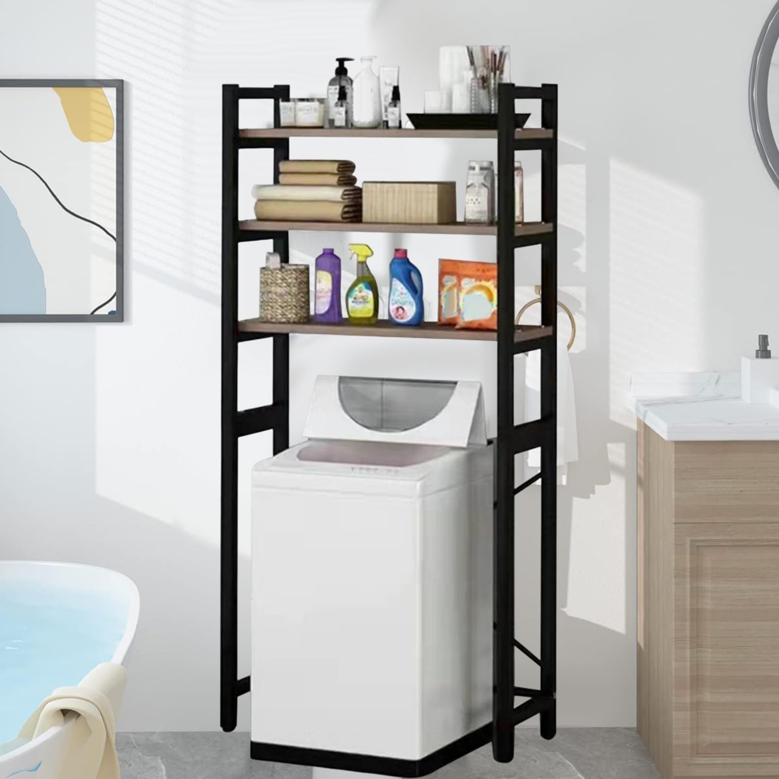 HEVIRGO Over The Toilet Storage,Toilet Storage Rack Freestanding,Toilet Household Supplies,Multi-Layer Space-Saving Bathroom,Stand Over Sundries Organizer,for Restroom,Laundry