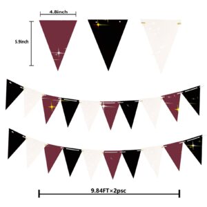 Graduation Party Decorations Maroon Black 2024/Burgundy Black Graduation Decorations/Maroon Birthday Party Decorations Bridal Shower/Burgundy Black Triangle Banners 2pcs