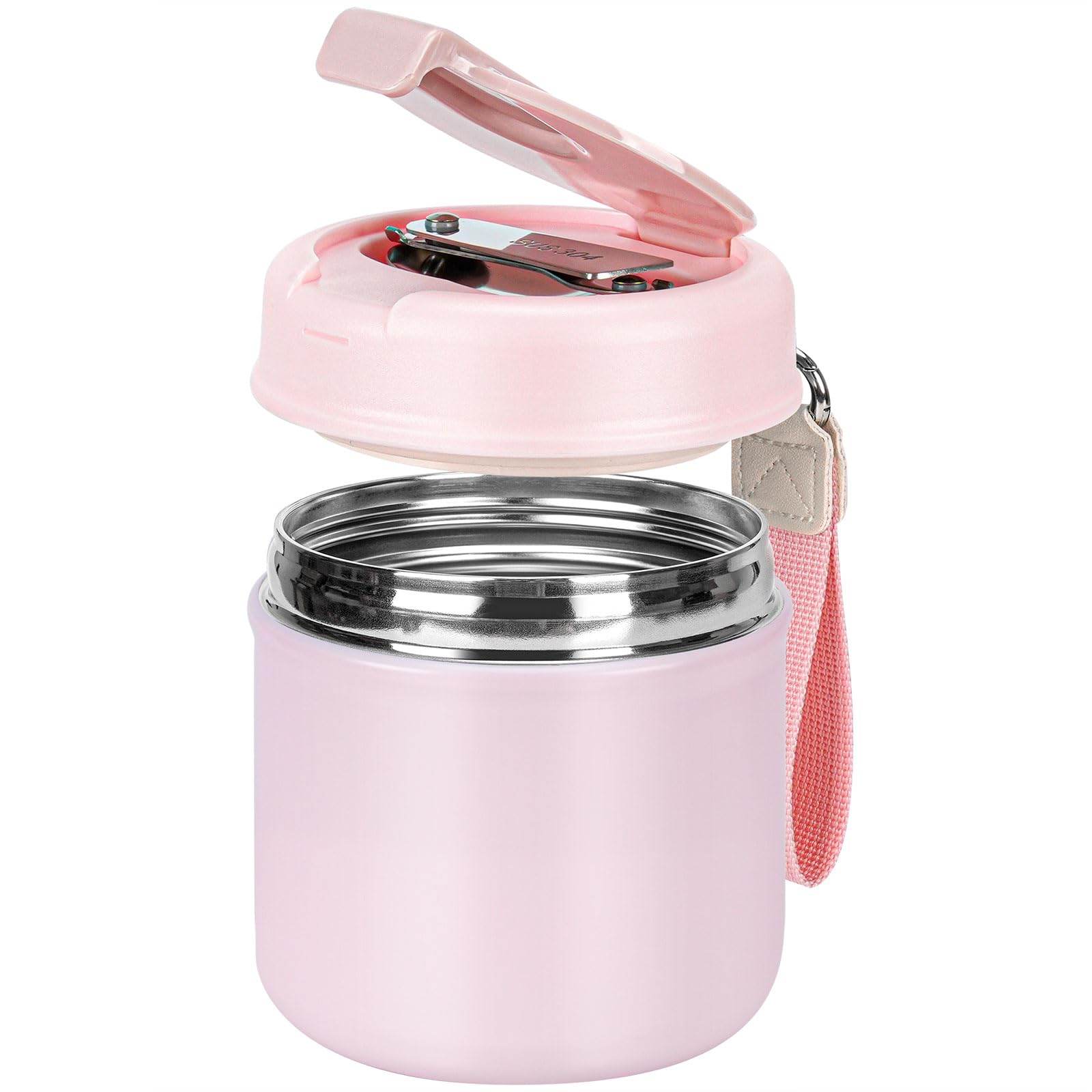 Thermo for Hot Food Kids - 15.8 Oz, Insulated Food Container for Lunch, Stainless Steel Vacuum Insulated Food Jar with Folding Spoon, Wide Mouth, Leak Proof, Pink