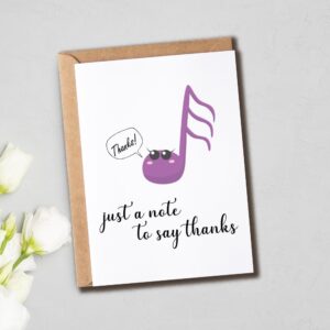 NDHGifts Just A Note To Say Thanks Card - Funny Punny Card - Thank You Card For Family - Card For Friend - Blank Card - Music Card - Gift For Teacher