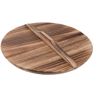 Wok Lid, 14 inch Natural Wooden Wok Cover, Anti-scalding Pot Lid, Replacement Round Pot Cover with Handle for Kitchen Camping Picnic,Wok Cover