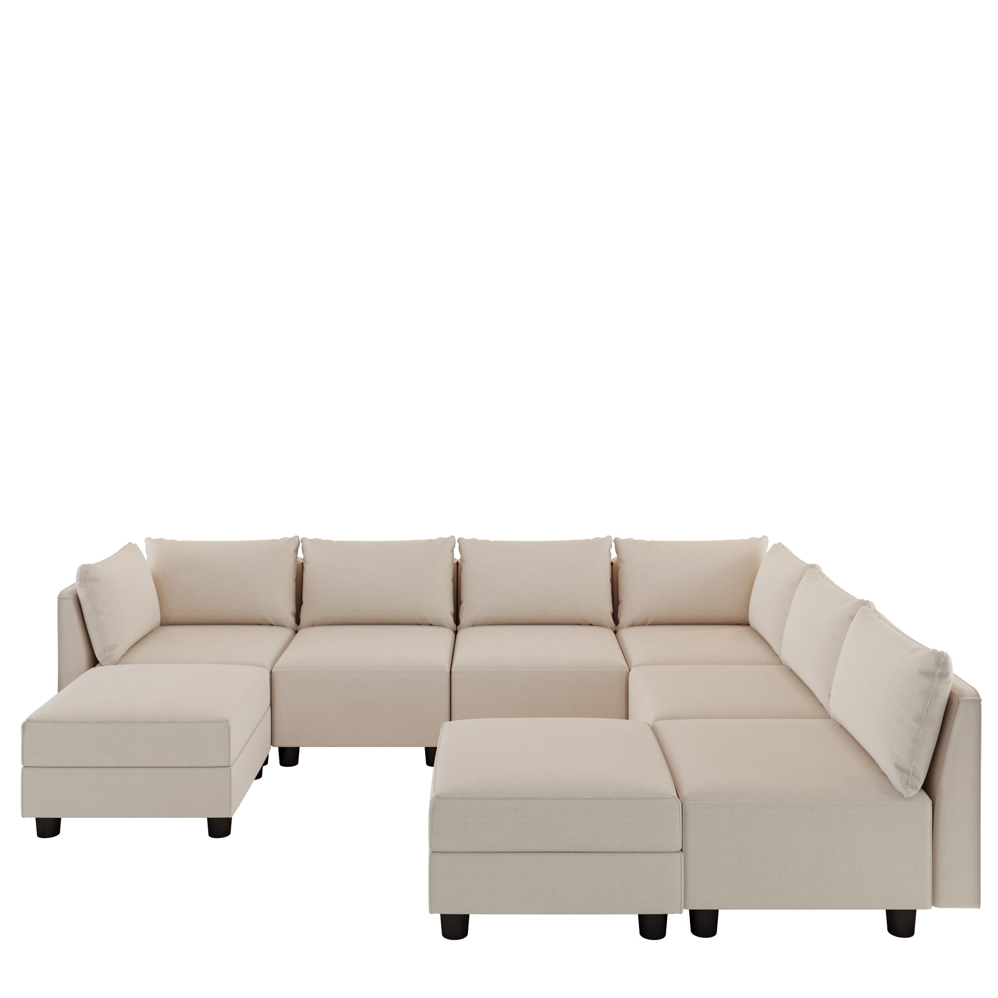 LLappuil Oversized Modular Sectional Sleeper Sofa, Convertible U Shaped Sofa Couches for Living Room, Breathable Soft Fabric, 6 Extra Deep Seats, 2 Storage Ottomans, Washable, Removable, Beige