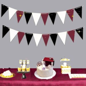 graduation party decorations maroon black 2024/burgundy black graduation decorations/maroon birthday party decorations bridal shower/burgundy black triangle banners 2pcs