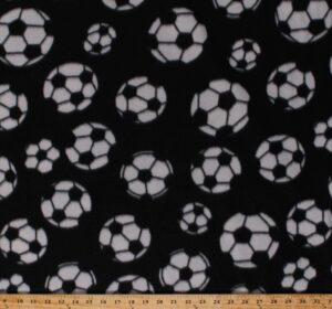 generic fleece soccer balls soccerballs allover on black sports fleece fabric print by the yard (4818m-11a-black) (8142m-12c)(pol-soccer-black my)