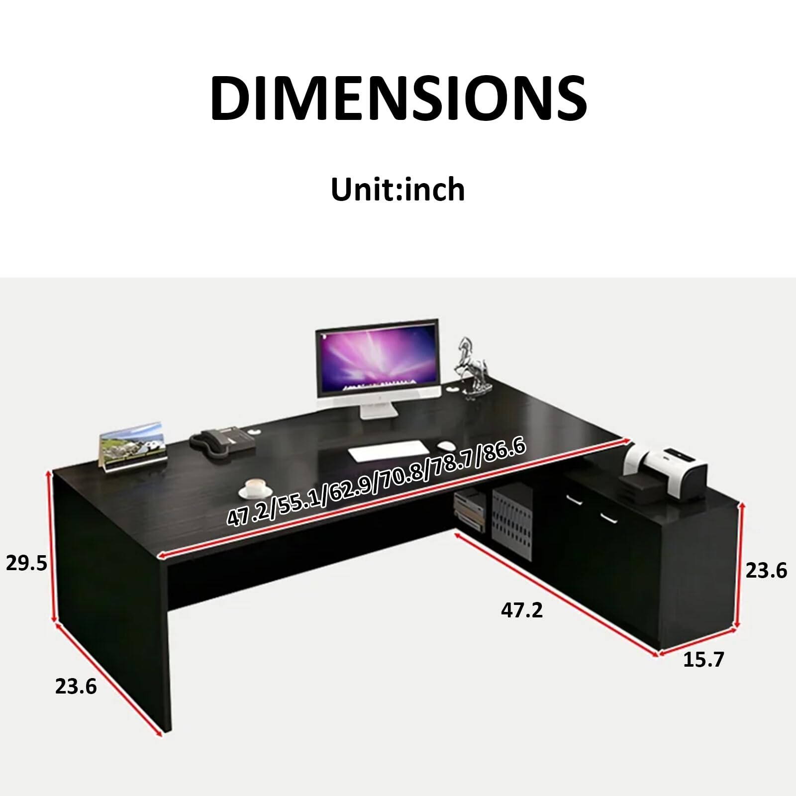 Huariifowm Modern L-Shape Executive Desk with Wood Shelves, Cabinets and Cable Management, Business Furniture Desk Workstation for Home Office (Golden Oak Right Cabinet, 78.7" L*31.5" W*29.5" H)