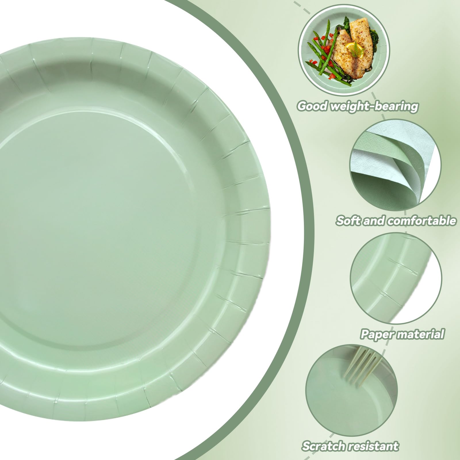 96 Pieces Sage Green Tableware Party Supplies - Elegant Light Green Disposable Dinnerware Set with Paper Plates, Napkins, and Forks for Birthdays, Weddings, Bridal Showers, Baby Showers - Serves 24