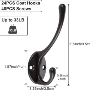 LANIAKEA 24PCS Coat Hooks, Heavy Duty Coat Hooks Wall Mounted with 48 Screws, Coat Hanger Hooks for Wall, Hanging, Coats, Towel, Bag, Cap, Scarf, Hat, Key, Black