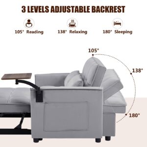 Yafylly 3 in 1 Sleeper Sofa Couch Bed, Pull Out Loveseat with Storage, Full Size Velvet Convertible Chair with 2 Pockets & 2 Pillows for Living Room