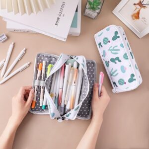 Oyachic Large Pencil Case Big Capacity Pencil Pouch 3 Compartments Pen Bag Canvas Pen Holder Box Zipper Cosmetic Makeup Bag Storage Organizer Stationary Bag for Office Supplie