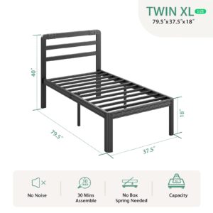 Woozuro Twin Xl Bed Frames with Headboard，18 Inch High Twin Xl Bedframe with Round Corner Leg, Sturdy Noise-Free Metal Frame No Box Spring Needed, 2500 Lbs Weight Heavy Duty Slats Support for Mattress