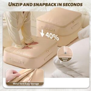 Ultra Space Saving Self Compression Organizer,New Duvet Storage Bag,Can be used to organize quilts, clothes and blankets(Apricot Pink)