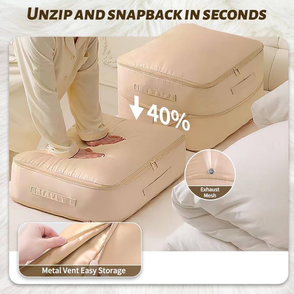 Ultra Space Saving Self Compression Organizer,New Duvet Storage Bag,Can be used to organize quilts, clothes and blankets(Apricot Pink)