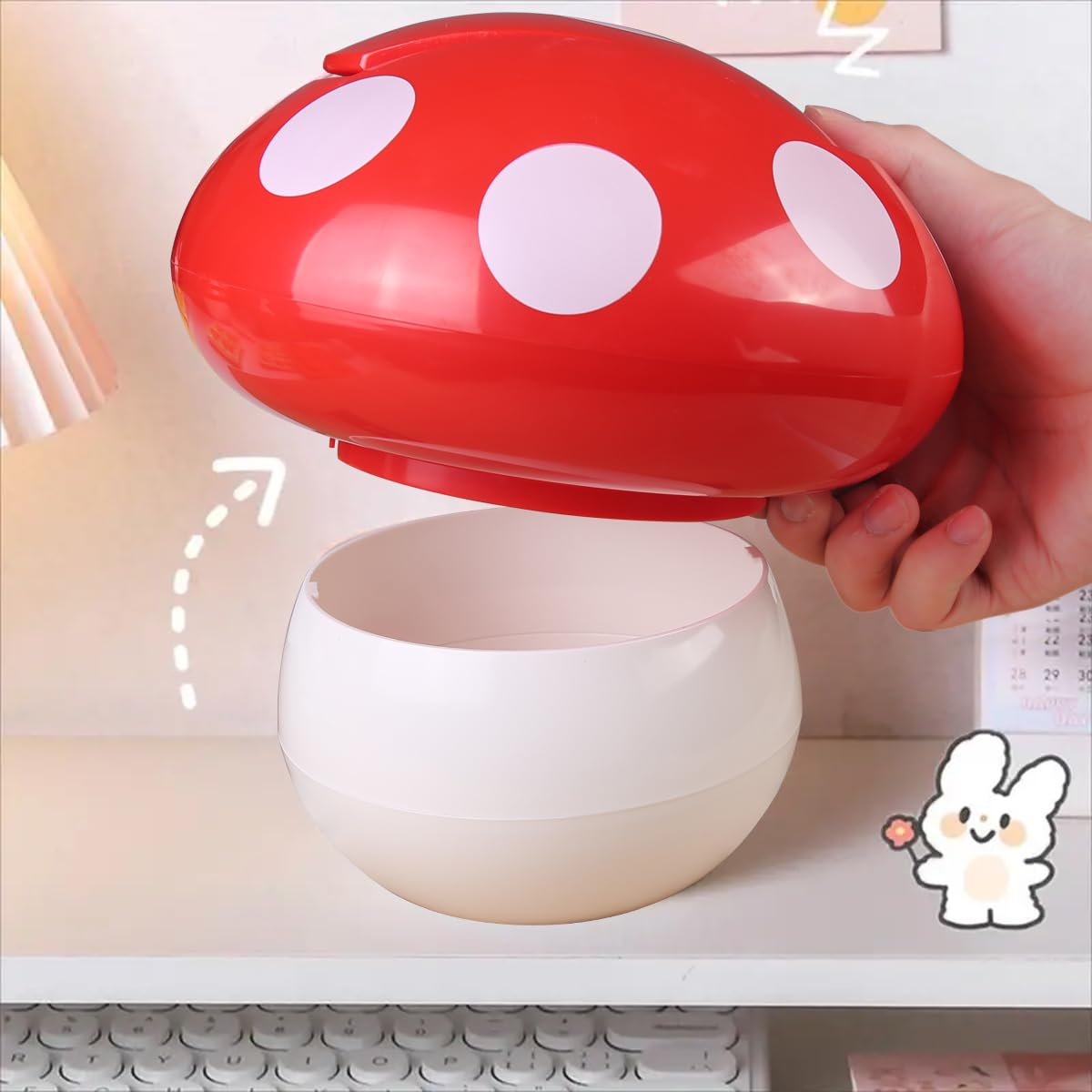 MiellyTava Mini Trash Can Mushroom Trash Can Mushroom Waste Bin Desktop Garbage Bin Cute Waste Basket with Lid for Home OfficeKitchen Trash Can