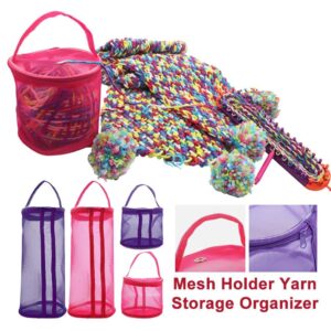 Yarn Bag, Knitting Bag for Small Projects, Crochet Bag Organizer for Travelling, Portable Mesh Knitting Bag Round Yarn Balls Organizer, Crochet Thread Sewing Accessories Yarn Storage (purple)