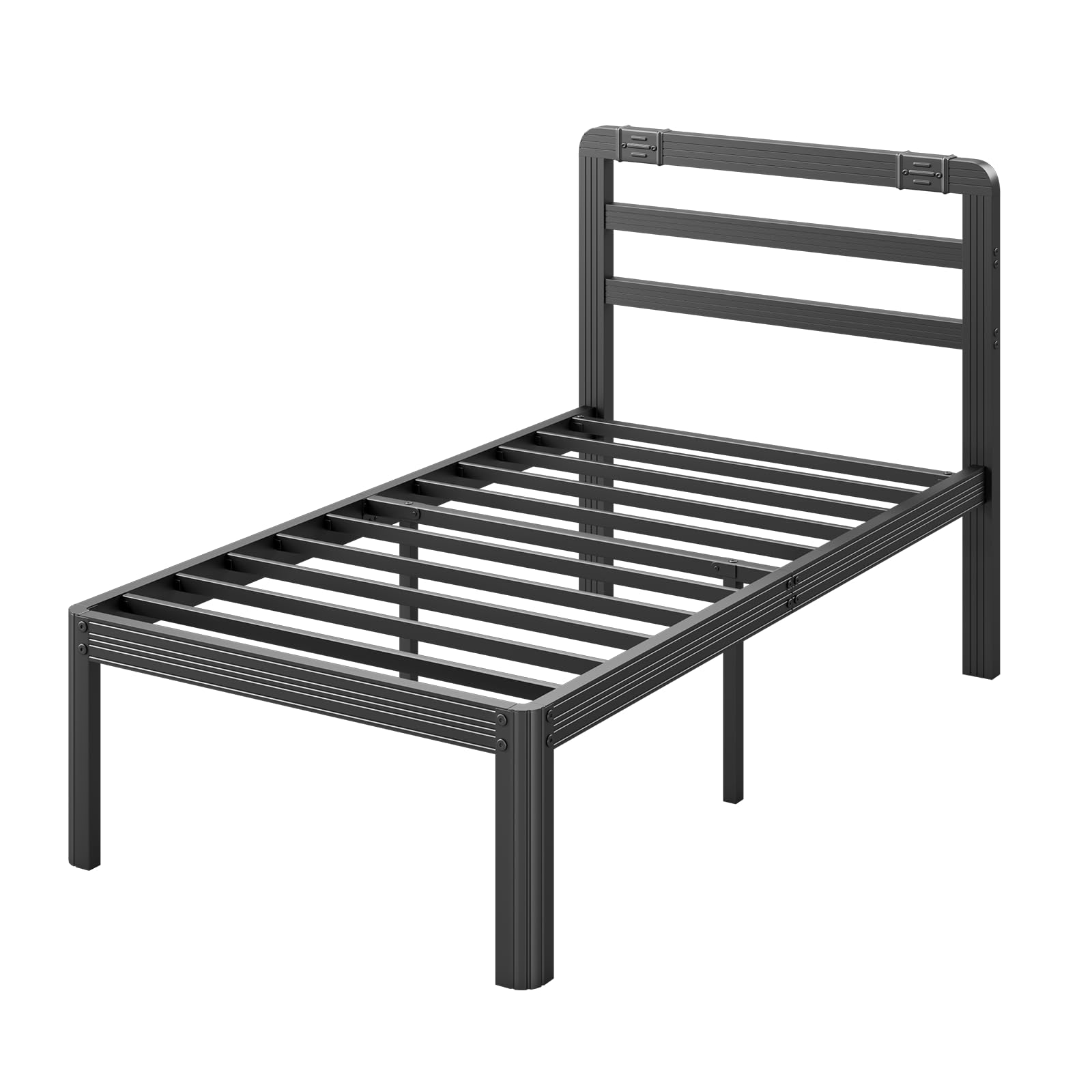 Woozuro Twin Xl Bed Frames with Headboard，18 Inch High Twin Xl Bedframe with Round Corner Leg, Sturdy Noise-Free Metal Frame No Box Spring Needed, 2500 Lbs Weight Heavy Duty Slats Support for Mattress