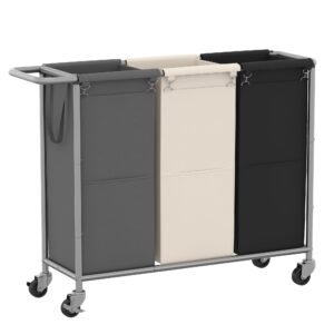 heybly laundry basket,3 x 18.5 gal laundry separator hamper with heavy duty rolling wheels,laundry divider sorter with removable bags for dirty clothes storage, 40.2 x 15.4 x 33.1 inches hlh022p03