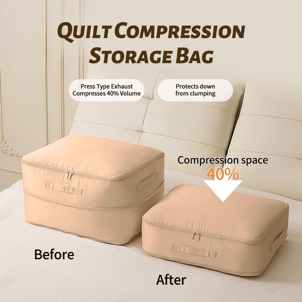 Ultra Space Saving Self Compression Organizer,New Duvet Storage Bag,Can be used to organize quilts, clothes and blankets(Apricot Pink)