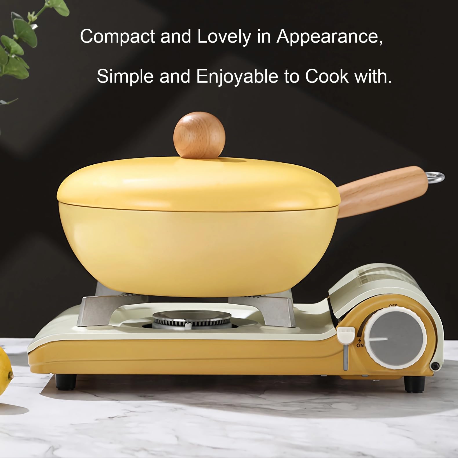 RosyMyth Non Stick Frying Pan, Double-sided Ceramic Coating Mini Wok, 24cm / 9.4 Inch / 2.3 quart Capacity, Yellow