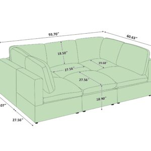 VANOMi Modular Sectional Sofa, Convertible Sleeper Sofa Modular Sectional Sofa Bed with Ottoman, 6-seat Sectional Sofas for Lving Room