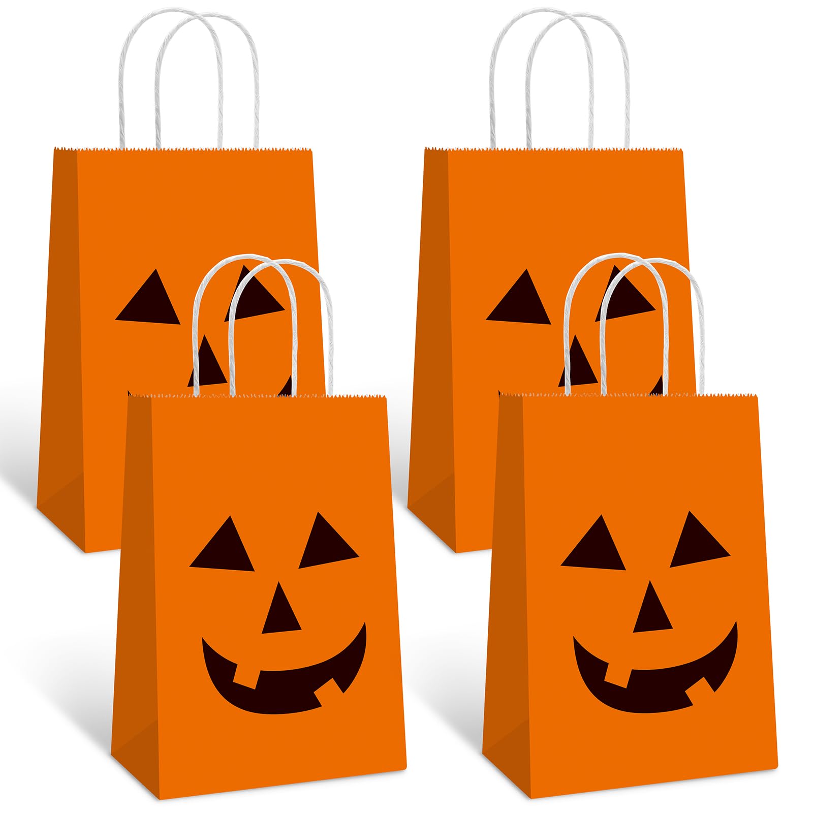 Bsitao 16 PCS Halloween Pumpkin Gift Candy Bags Halloween Paper Bags with Handle Trick or Treat Bags Party Favor for Halloween Party Decorations