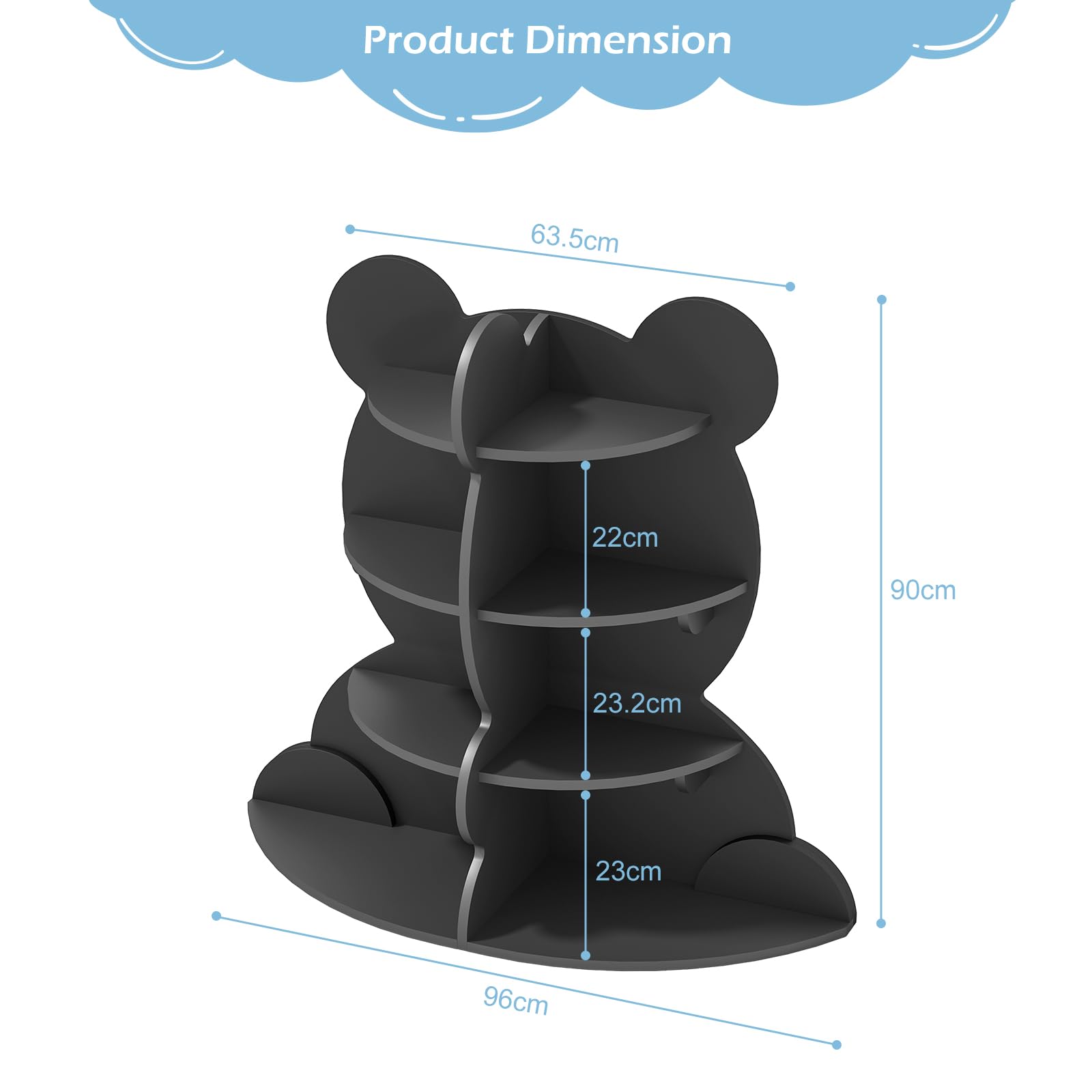 HedoAjim Kids Bookshelf Little Bear Toddler Book Rack 4-Tier Baby Child Bookcase Toy Organizer Book Storage Wood Display Stand Shelf for Nursery Playroom Bedroom Classroom Kindergarten