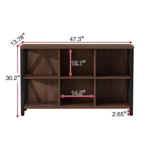 WH-AOERPUMY Solid Wood and Long Wood and Metal Cubby Bookcase, 6 Cube Storage Organizer with Shelf,Industrial Horizontal Bookshelf,Long Metal Cubby Bookcase