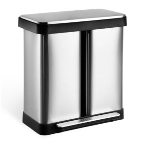 gocaptain dual compartment stainless steel trash can set for kitchen, home, and office - 9.5 gallon x 2