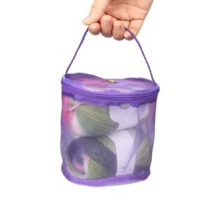 Yarn Bag, Knitting Bag for Small Projects, Crochet Bag Organizer for Travelling, Portable Mesh Knitting Bag Round Yarn Balls Organizer, Crochet Thread Sewing Accessories Yarn Storage (purple)