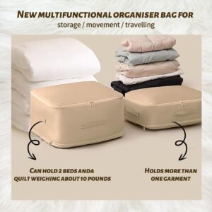 Ultra Space Saving Self Compression Organizer,New Duvet Storage Bag,Can be used to organize quilts, clothes and blankets(Apricot Pink)