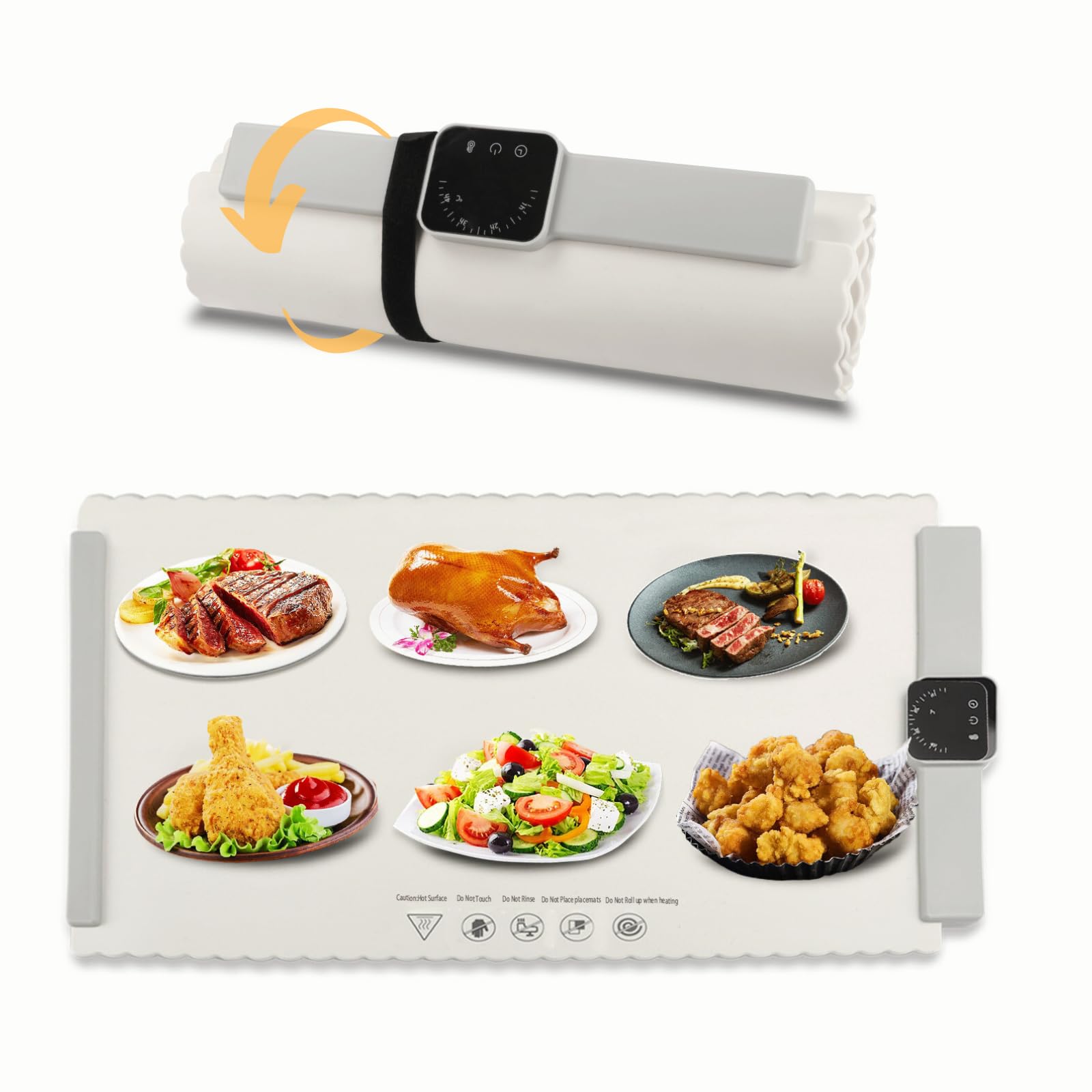 Food Warmer Mat, Roll Up Electric Warming Plate, Portable Silicone Warming Mat with 5 Heat Levels, Heating Tray for Parties Buffet, 26inx15.5in, (Energy Saving)