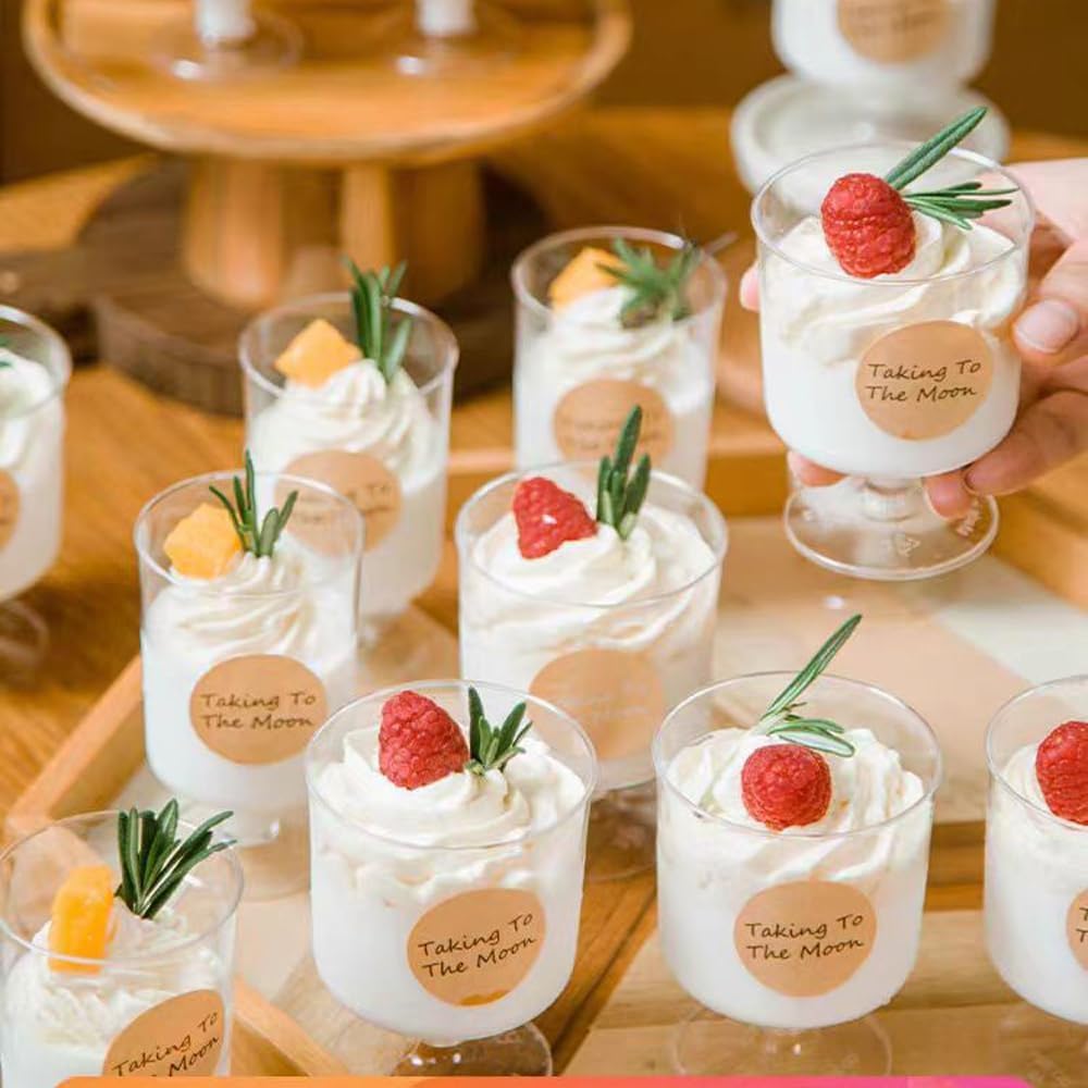 200Pcs Dessert Cups with Spoons 100Pcs 5 OZ Mini Clear Plastic Appetizer Parfait Cup 100 Spoon Small Fruit Ice Cream Mousse Pudding Serving Bowl Shooter for Party Square Wine Shot Glasses Round Goblet