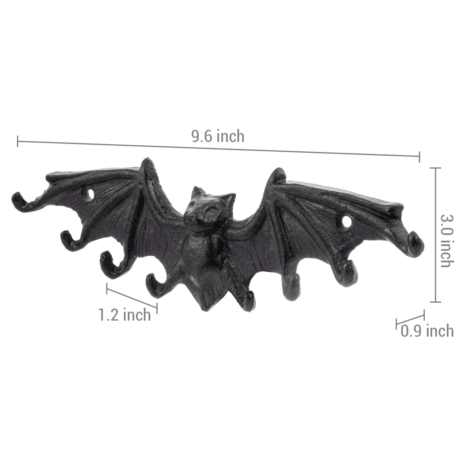 MyGift 8-Hook Vintage Dark Brown Cast Iron Hanging Key Holder in Gothic Flying Bat Design, Wall Mounted Halloween Themed Entryway Hooks for Keys, Pet Leashes, ID Lanyards