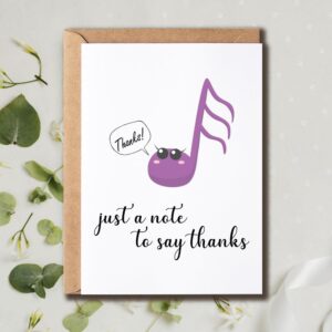 NDHGifts Just A Note To Say Thanks Card - Funny Punny Card - Thank You Card For Family - Card For Friend - Blank Card - Music Card - Gift For Teacher