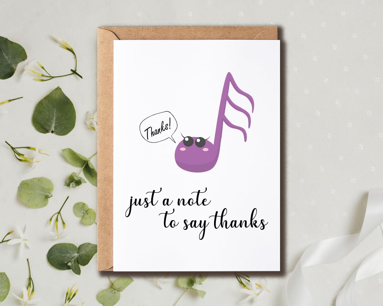 NDHGifts Just A Note To Say Thanks Card - Funny Punny Card - Thank You Card For Family - Card For Friend - Blank Card - Music Card - Gift For Teacher