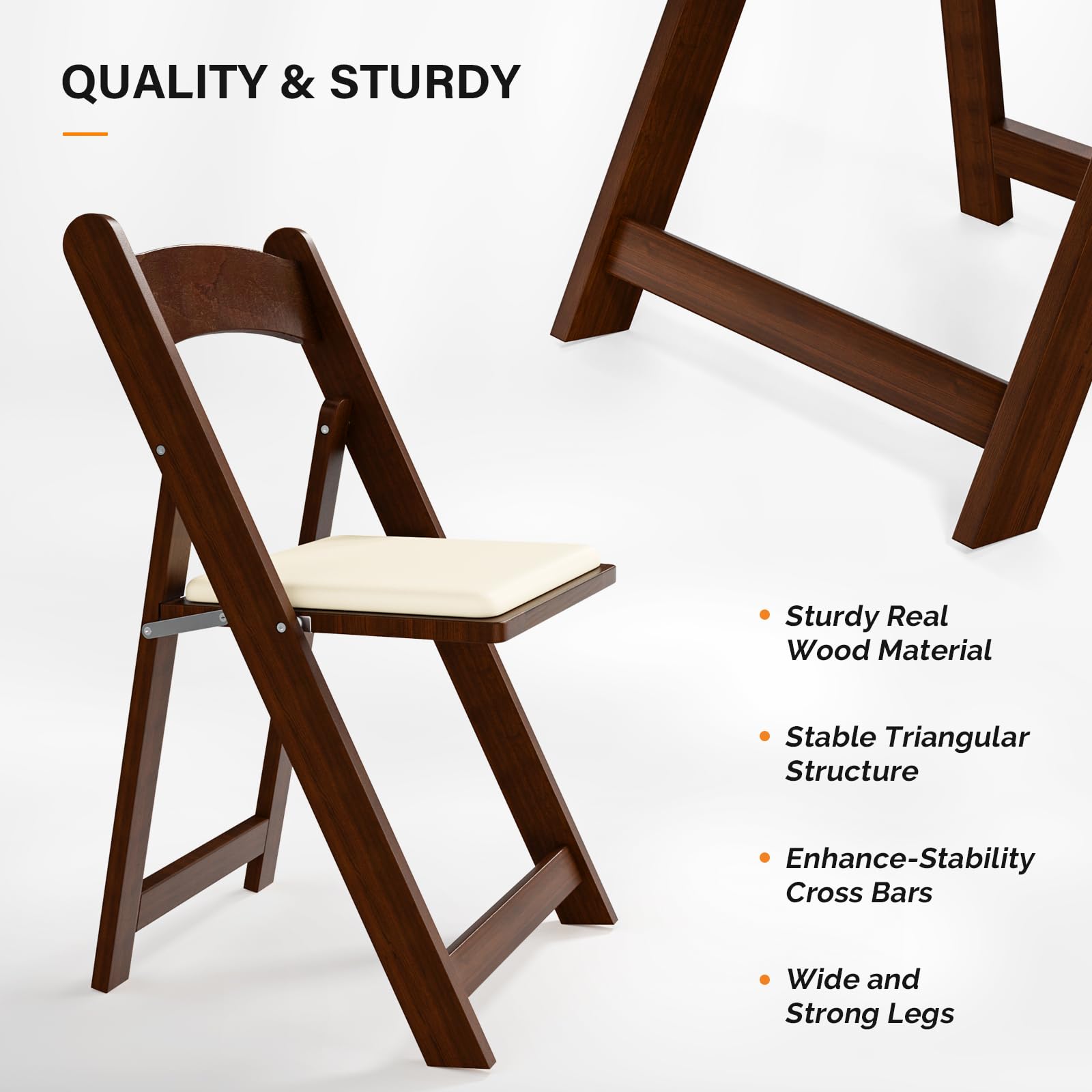 VINGLI Wooden Folding Chairs with Cushion, Comfortable, Portable and Durable Foldable Seating for Indoor & Outdoor Events, Banquet, Party, Dinning, Wedding, Craft, Walnut Brown, 8 Pack