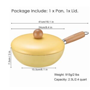 RosyMyth Non Stick Frying Pan, Double-sided Ceramic Coating Mini Wok, 24cm / 9.4 Inch / 2.3 quart Capacity, Yellow