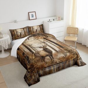 Feelyou Deer Hunting Comforter Set Hunter Themed Bedding Set for Kids Boys Girls Jungle Wild Animal Deer Comforter Soft Quilt Set Twin Size