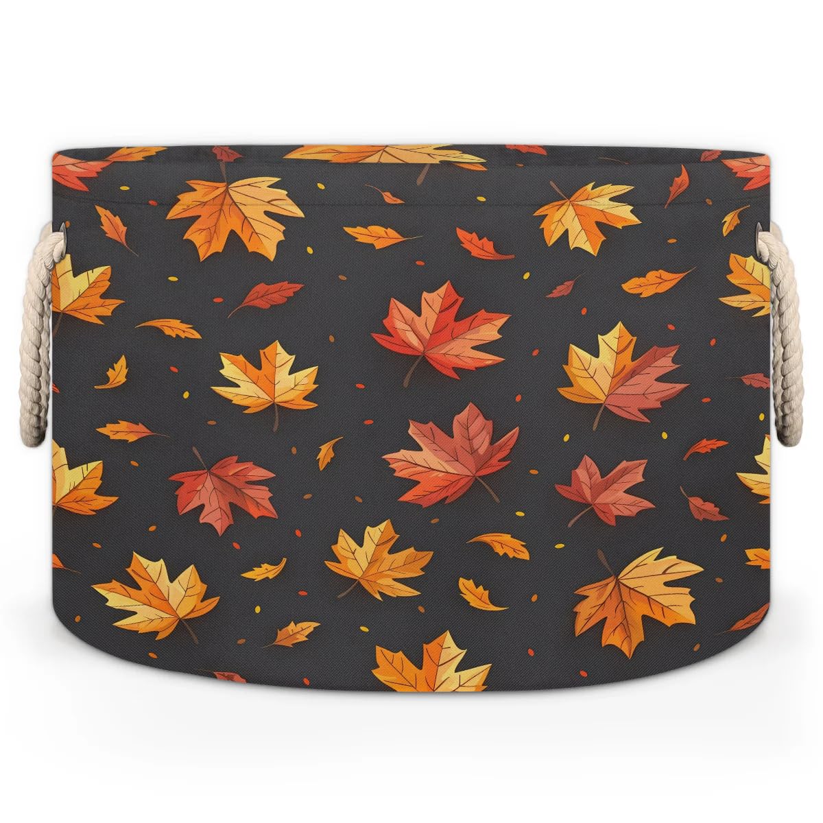 Round Storage Basket Orange Maple Leaves Fall Collapsible Large Clothes Toy Blanket Books Storage Bin Laundry Basket Organizer for Closet Shelf Living Room Nursery Bedroom Dorm