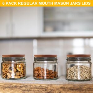 6 Pack Regular Mouth Lids for Mason Jars, Reusable Wooden Storage Lids with Silicone Seal for Regular Mouth Jars