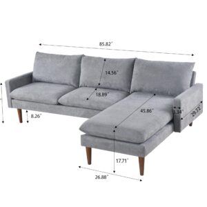 ROCKINGRUN 86" L-Shaped Sectional Sofa - 3-Seater Convertible Sectional Sofa Couch with Velvet Fabric - Small Sectional Sofa with Chaise for Living Room,Apartments