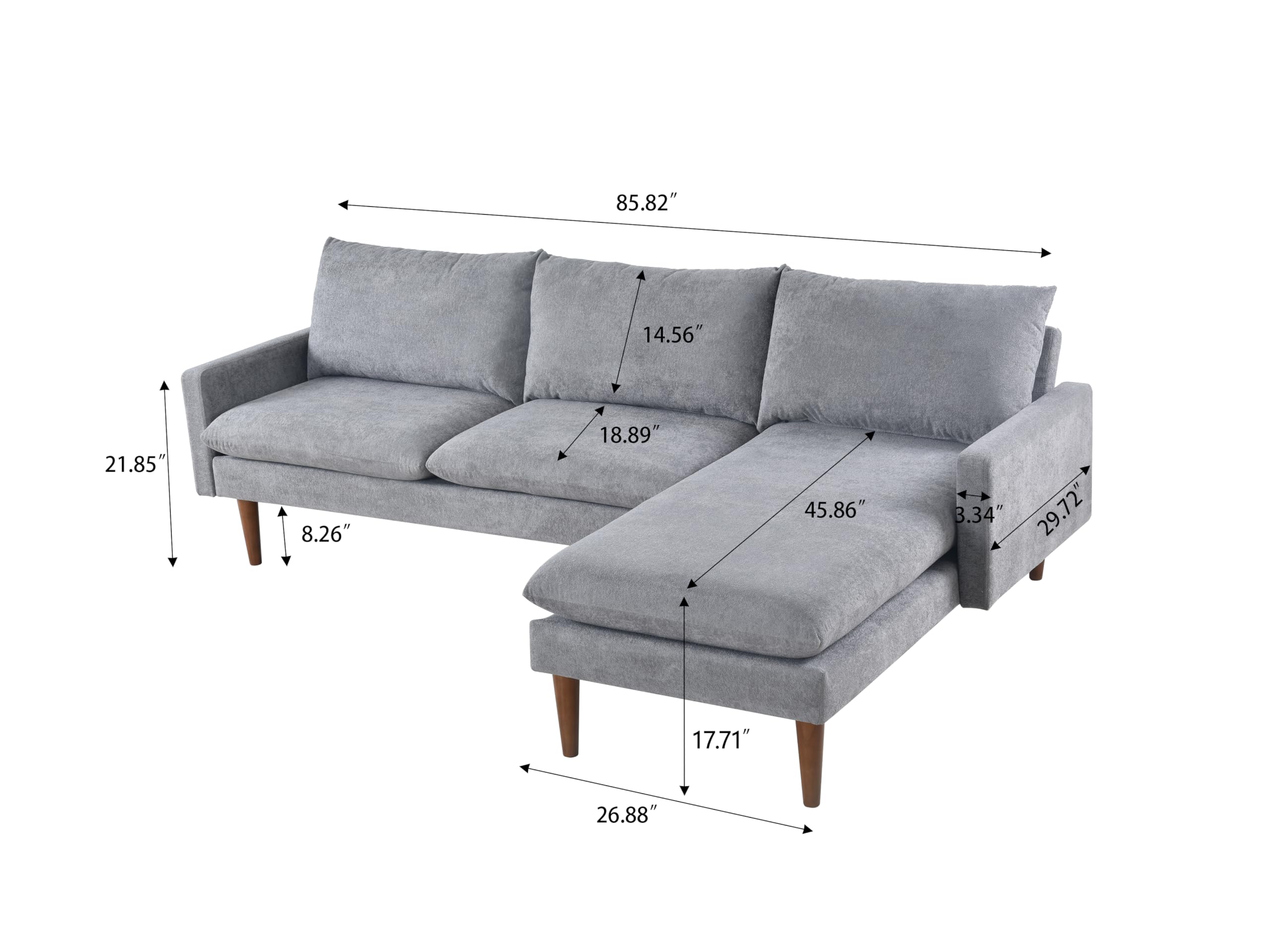 ROCKINGRUN 86" L-Shaped Sectional Sofa - 3-Seater Convertible Sectional Sofa Couch with Velvet Fabric - Small Sectional Sofa with Chaise for Living Room,Apartments