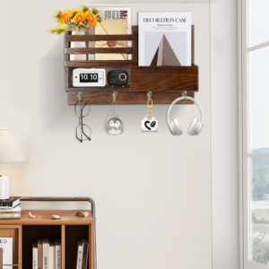 Key Holder Wall Mount, Mail Organizer with Key Hooks, Solid Wood Mail Holder with Hook Rustic Home Decor for Command Center Entryway Mudroom Hallway Doorway